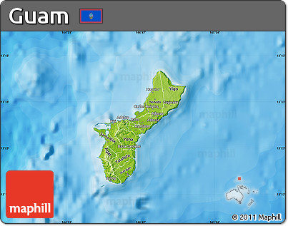 Physical Map of Guam, single color outside, bathymetry sea, shaded relief sea