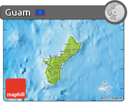 Physical Map of Guam, single color outside