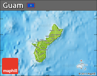 Physical Map of Guam, single color outside