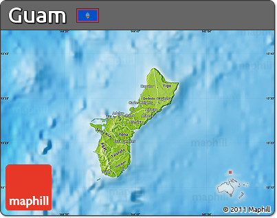 Physical Map of Guam, single color outside