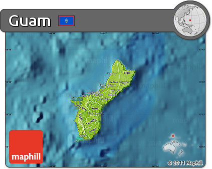 Physical Map of Guam, single color outside, satellite sea