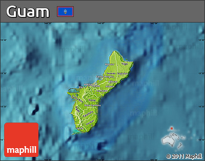 Physical Map of Guam, single color outside, satellite sea