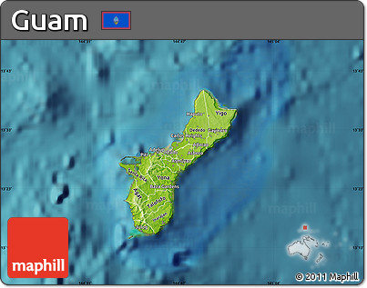 Physical Map of Guam, single color outside, satellite sea