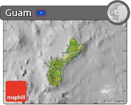 Satellite Map of Guam, lighten, desaturated