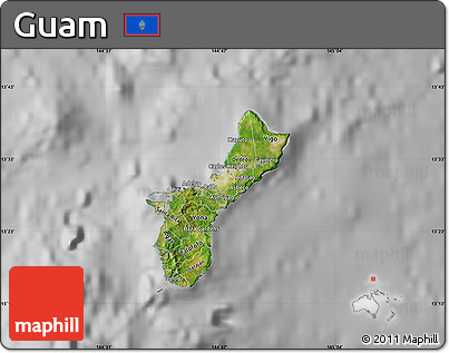 Satellite Map of Guam, lighten, desaturated