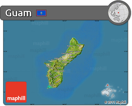 Satellite Map of Guam, lighten, semi-desaturated, land only