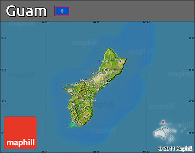 Satellite Map of Guam, lighten, semi-desaturated, land only