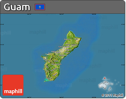 Satellite Map of Guam, lighten, semi-desaturated, land only