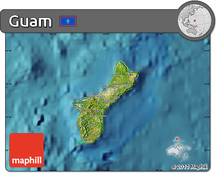 Satellite Map of Guam, shaded relief outside, satellite sea