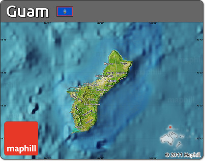 Satellite Map of Guam, shaded relief outside, satellite sea