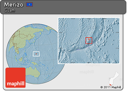 Savanna Style Location Map of Merizo, highlighted country, hill shading