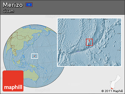 Savanna Style Location Map of Merizo, highlighted country, hill shading