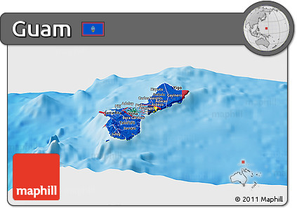 Flag Panoramic Map of Guam, physical outside, flag aligned to the middle