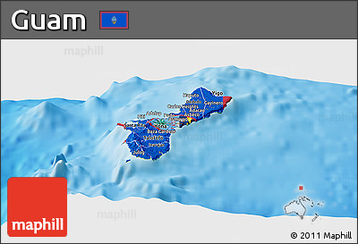 Flag Panoramic Map of Guam, physical outside, flag aligned to the middle