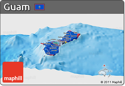 Flag Panoramic Map of Guam, physical outside, flag rotated