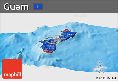 Flag Panoramic Map of Guam, satellite outside, bathymetry sea