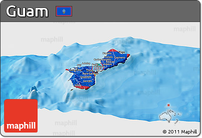 Flag Panoramic Map of Guam, satellite outside, bathymetry sea
