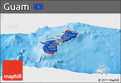 Flag Panoramic Map of Guam, shaded relief outside