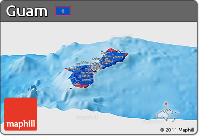 Flag Panoramic Map of Guam, shaded relief outside