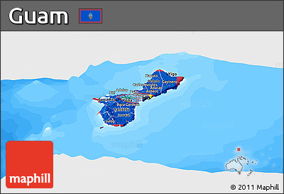 Flag Panoramic Map of Guam, single color outside, bathymetry sea, flag rotated