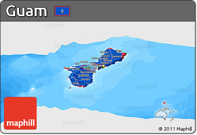 Flag Panoramic Map of Guam, single color outside, bathymetry sea, flag rotated