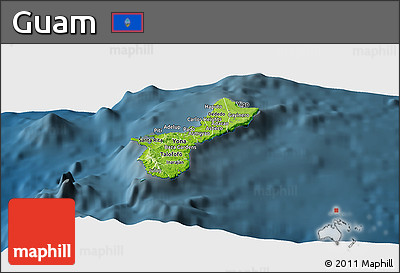Physical Panoramic Map of Guam, darken