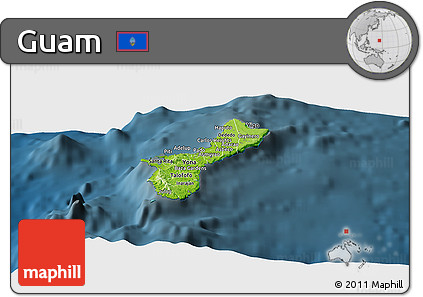 Physical Panoramic Map of Guam, darken