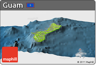 Physical Panoramic Map of Guam, darken