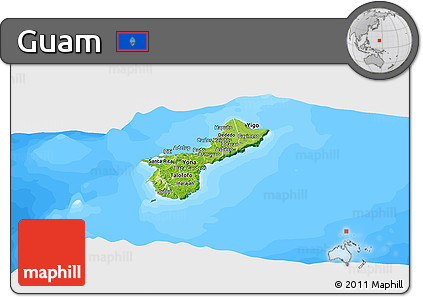 Physical Panoramic Map of Guam, single color outside, bathymetry sea