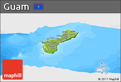 Physical Panoramic Map of Guam, single color outside, bathymetry sea