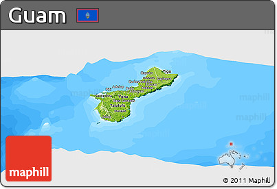 Physical Panoramic Map of Guam, single color outside, bathymetry sea