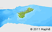 Physical Panoramic Map of Guam, single color outside, bathymetry sea