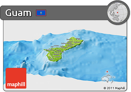 Physical Panoramic Map of Guam, single color outside, bathymetry sea, shaded relief sea