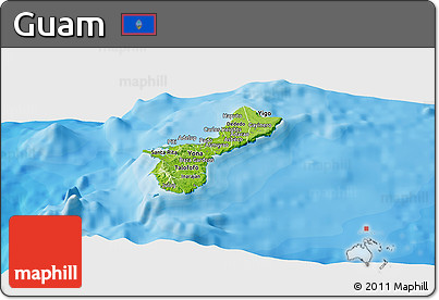 Physical Panoramic Map of Guam, single color outside, bathymetry sea, shaded relief sea
