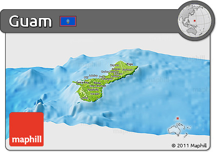 Physical Panoramic Map of Guam, single color outside