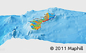 Political Panoramic Map of Guam, shaded relief outside, bathymetry sea