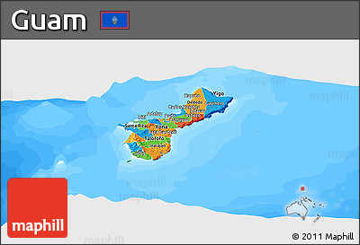 Political Panoramic Map of Guam, single color outside, bathymetry sea