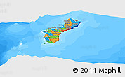 Political Panoramic Map of Guam, single color outside, bathymetry sea