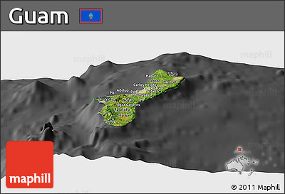 Satellite Panoramic Map of Guam, darken, desaturated