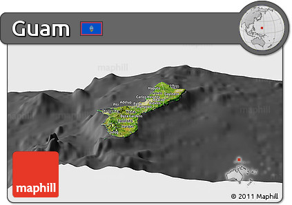 Satellite Panoramic Map of Guam, darken, desaturated