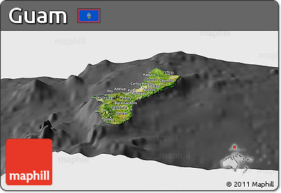 Satellite Panoramic Map of Guam, darken, desaturated