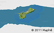 Satellite Panoramic Map of Guam, darken, desaturated, land only