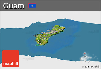 Satellite Panoramic Map of Guam, darken, land only