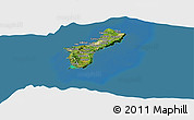 Satellite Panoramic Map of Guam, darken, land only