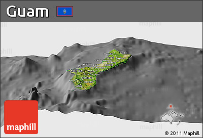 Satellite Panoramic Map of Guam, desaturated
