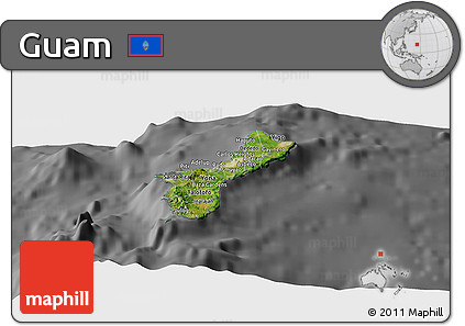 Satellite Panoramic Map of Guam, desaturated