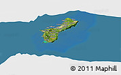 Satellite Panoramic Map of Guam, desaturated, land only