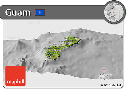 Satellite Panoramic Map of Guam, lighten, desaturated