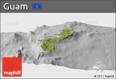 Satellite Panoramic Map of Guam, lighten, desaturated