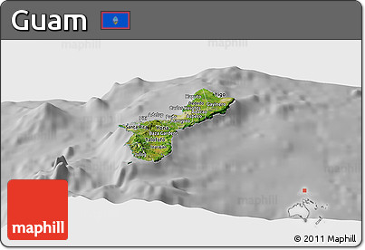 Satellite Panoramic Map of Guam, lighten, desaturated